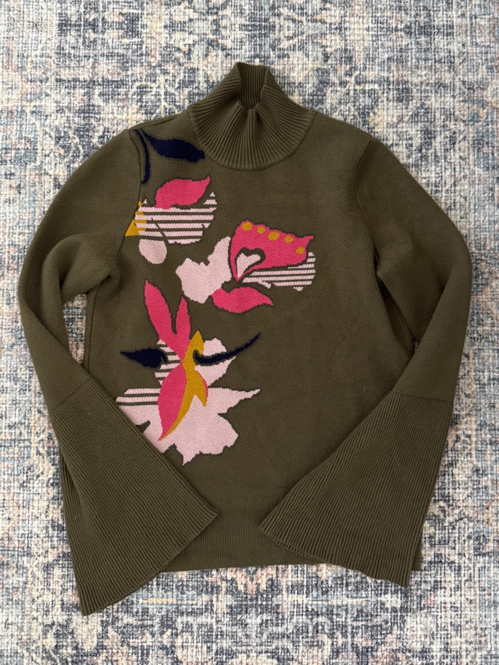 Anthropologie Knitted + Knotted Floral Turtleneck